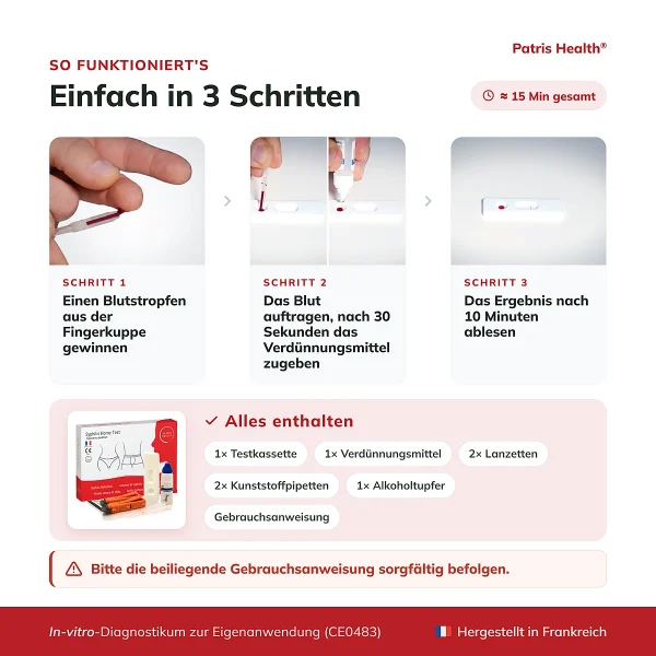 Patris Health Syphilis-Selbsttest – Anwendung in drei Schritten