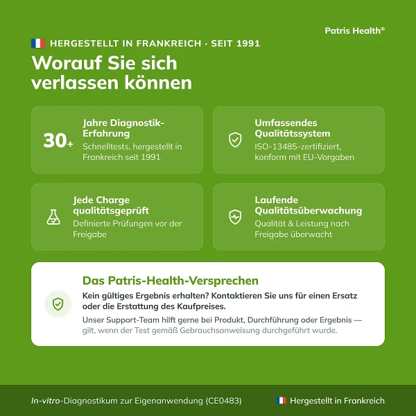 Qualitatsmerkmale des Patris Health CRP-Selbsttest aus Frankreich