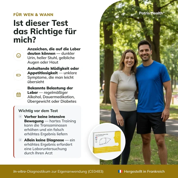 Infografik, fur wen der Patris Health Leberfunktions-Selbsttest geeignet ist