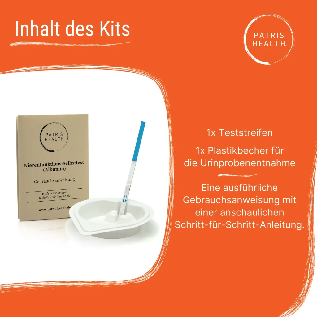 Patris Health® Nierenfunktions-Selbsttest (Albumin) – Inhalt des Kits