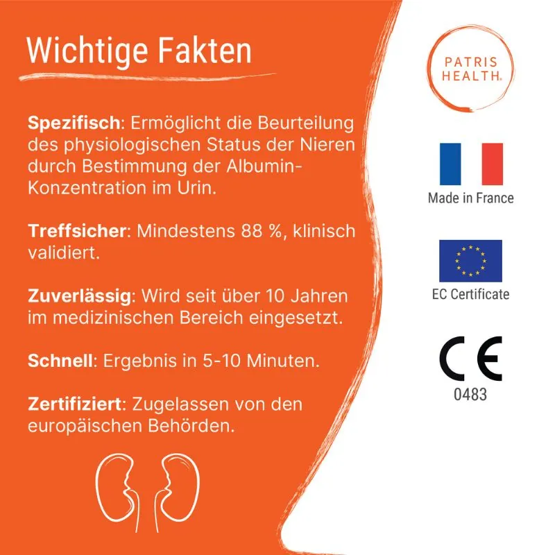 Wichtige Fakten zum Patris Health® Nierenfunktions-Selbsttest – CE0483, 5–10 Minuten, klinisch validiert
