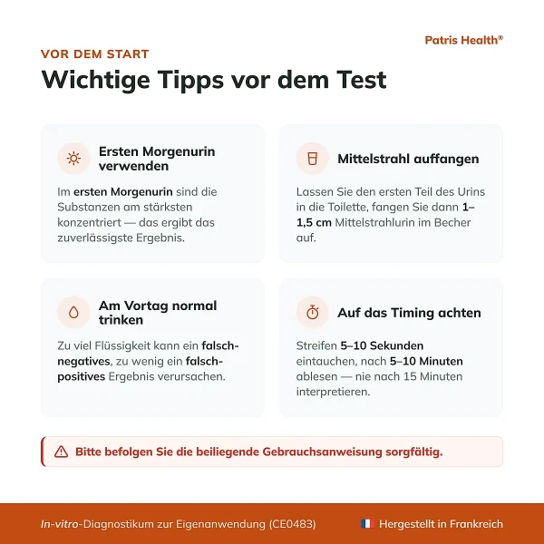 Wichtige Hinweise vor der Anwendung des Patris Health Nierenfunktions-Selbsttest