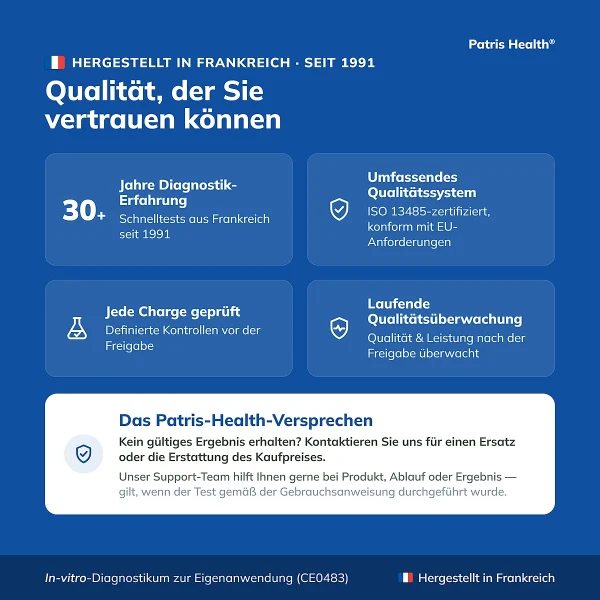 Qualitatsmerkmale des Patris Health Rotavirus- und Adenovirus-Selbsttest aus Frankreich
