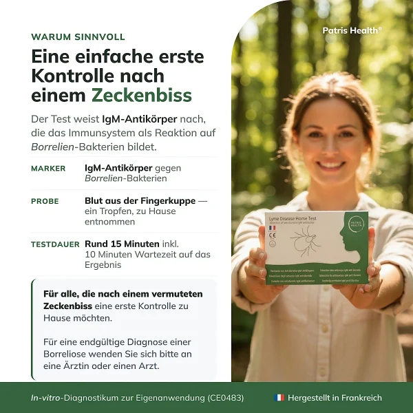 Borreliose-Selbsttest zum Nachweis von IgM-Antikörpern nach einem vermuteten Zeckenstich